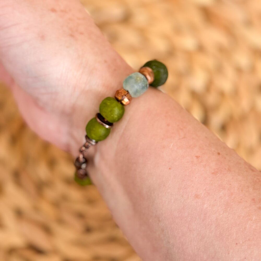 Handmade Ceramic Bracelet | Recycled Glass Beads - Picture 4 of 8